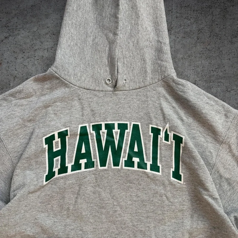 Vintage 2000's Champion Hawaii Spell Out Gray Pullover Hoodie Size Medium Y2K
